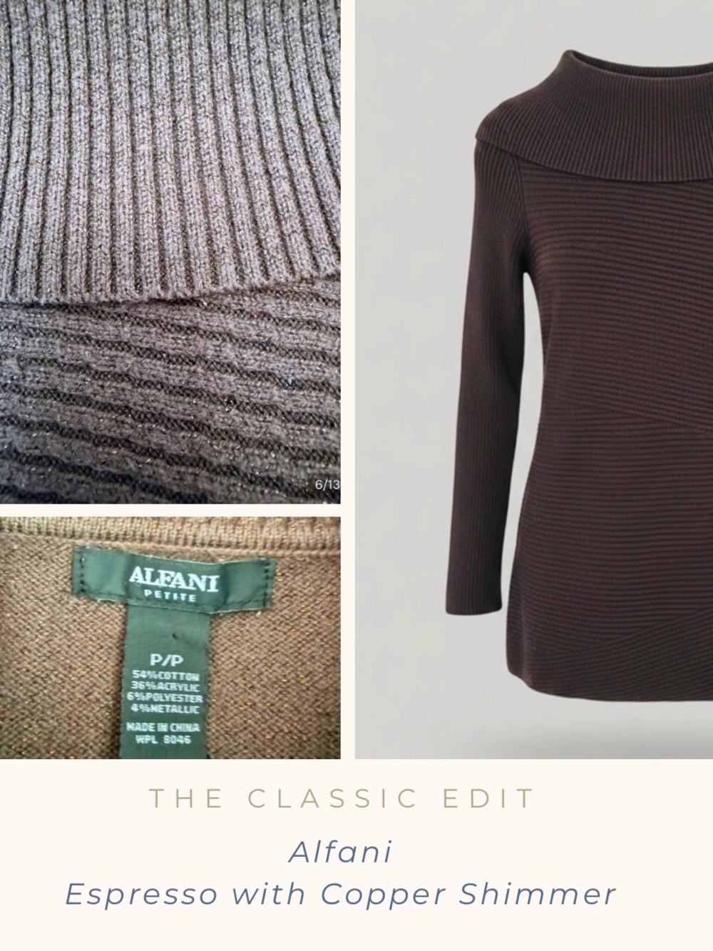 Alfani Espresso Taupe Sweater with Copper Shimmer | Elegant Textured Knit